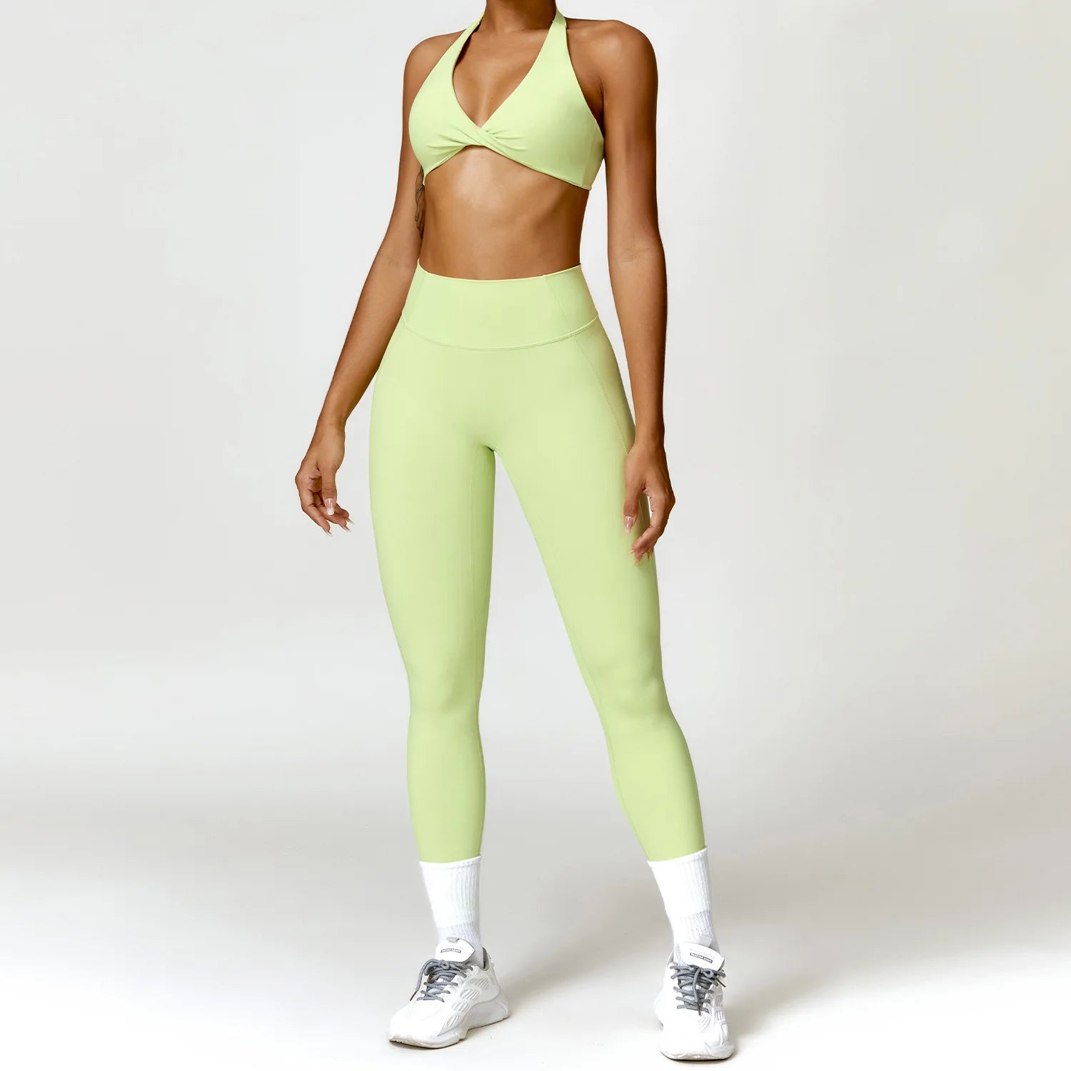 Damen Yoga Set – Push-Up BH, Hohe Taille Leggings