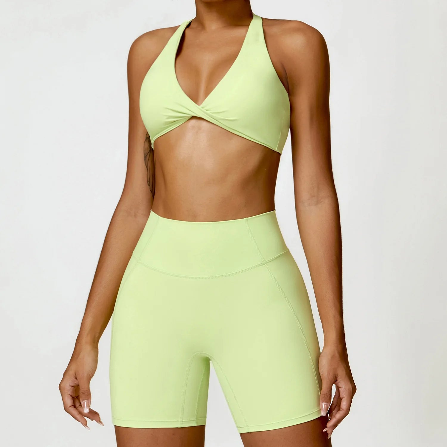 Damen Yoga Set – Push-Up BH, Hohe Taille Leggings