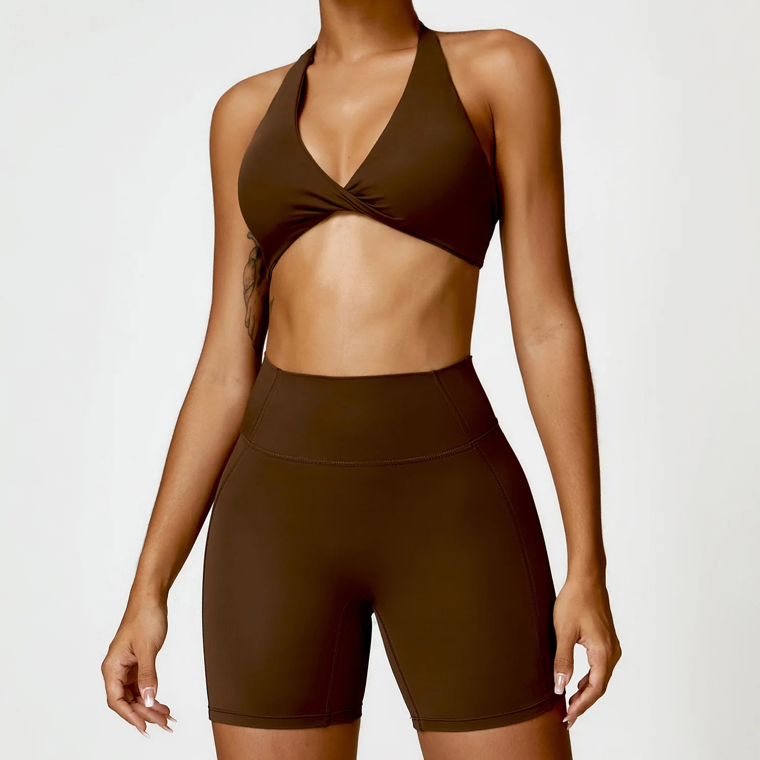 Damen Yoga Set – Push-Up BH, Hohe Taille Leggings