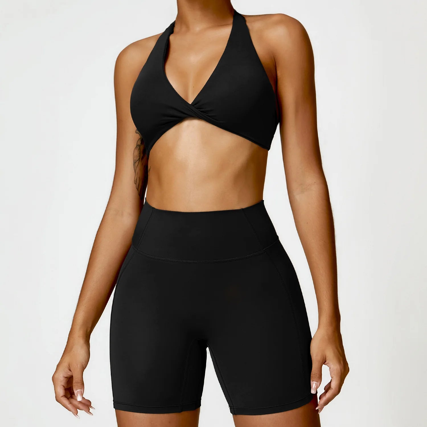 Damen Yoga Set – Push-Up BH, Hohe Taille Leggings