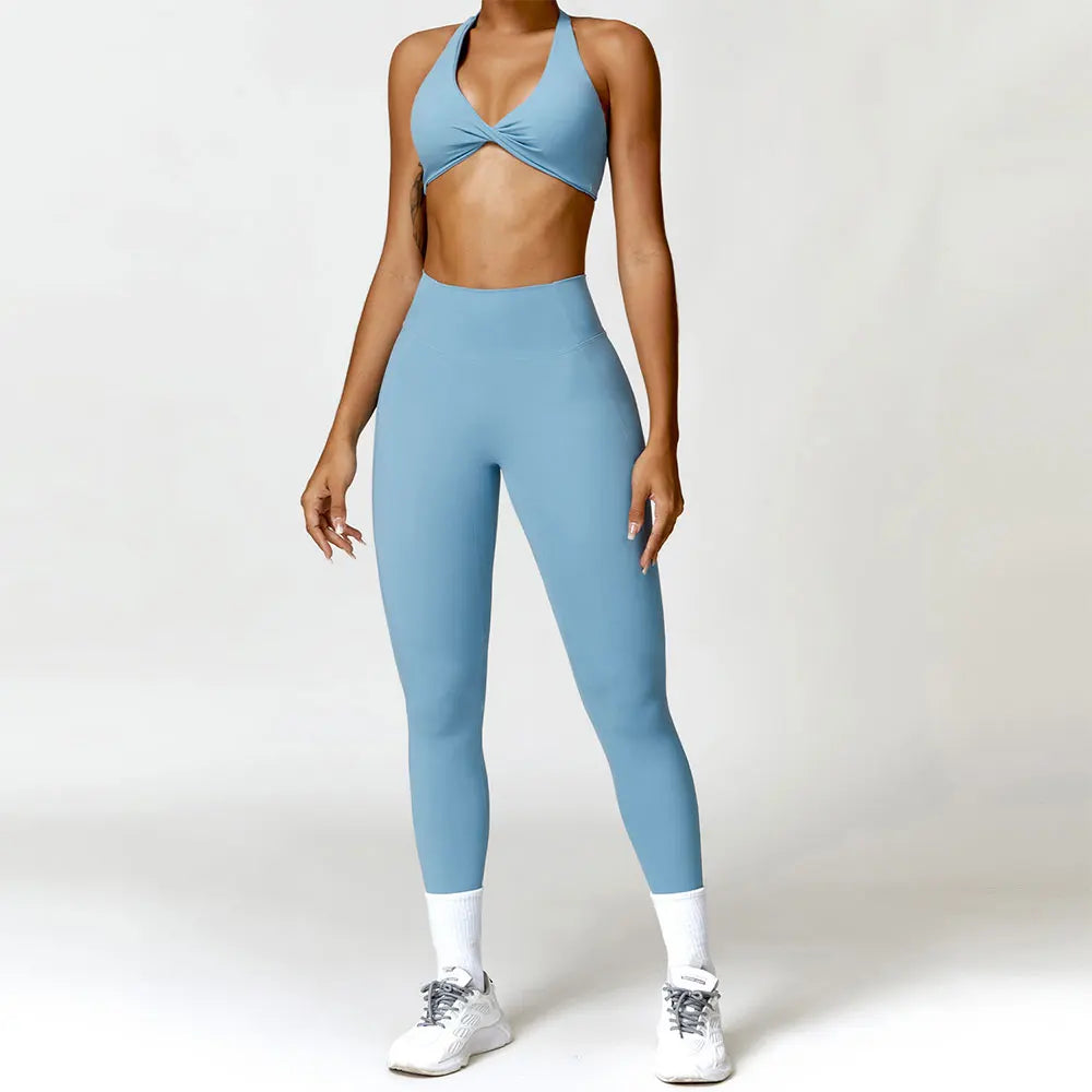 Damen Yoga Set – Push-Up BH, Hohe Taille Leggings