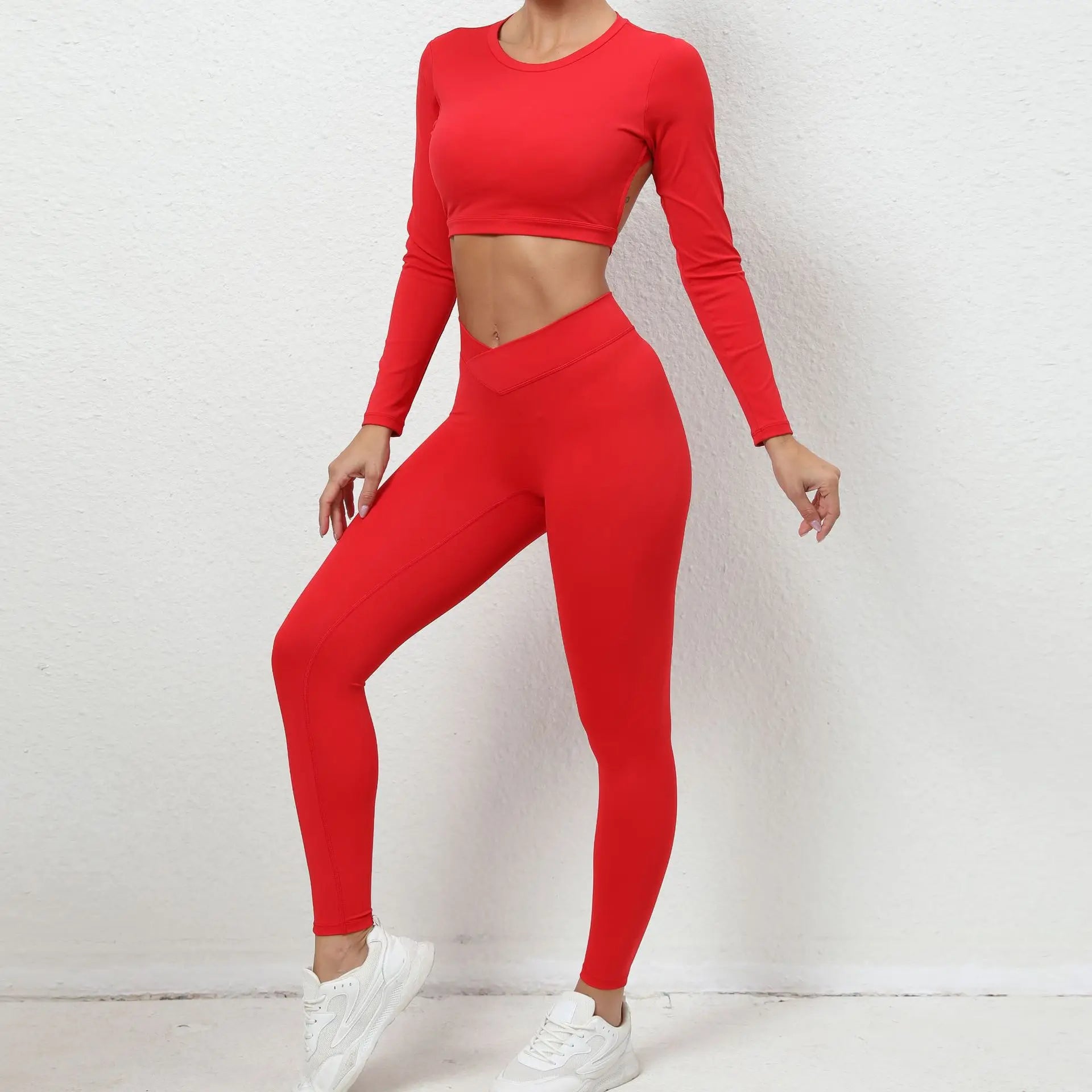 2-teiliges Fitness-Set für Damen – Langarm & High Waist