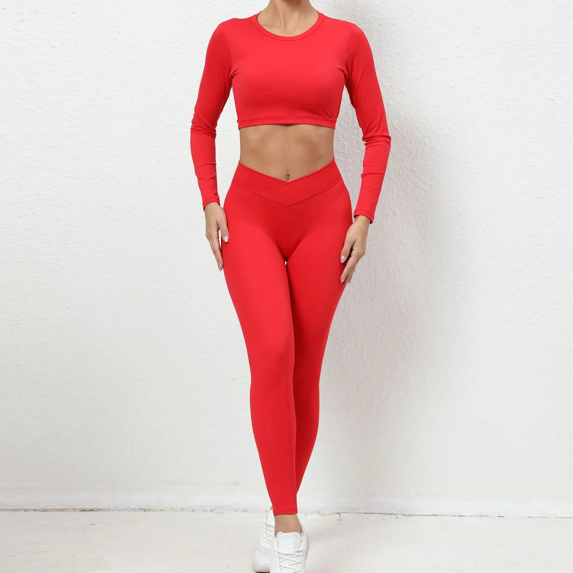 2-teiliges Fitness-Set für Damen – Langarm & High Waist
