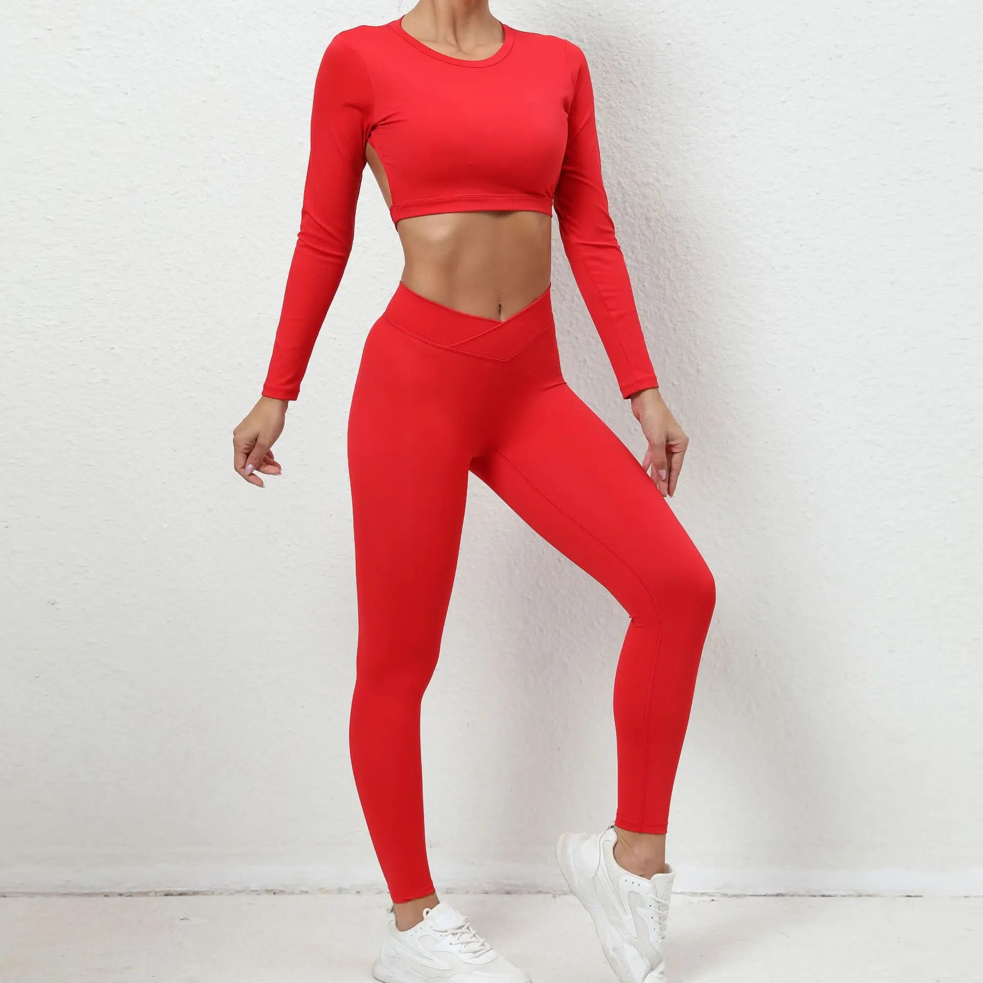 2-teiliges Fitness-Set für Damen – Langarm & High Waist