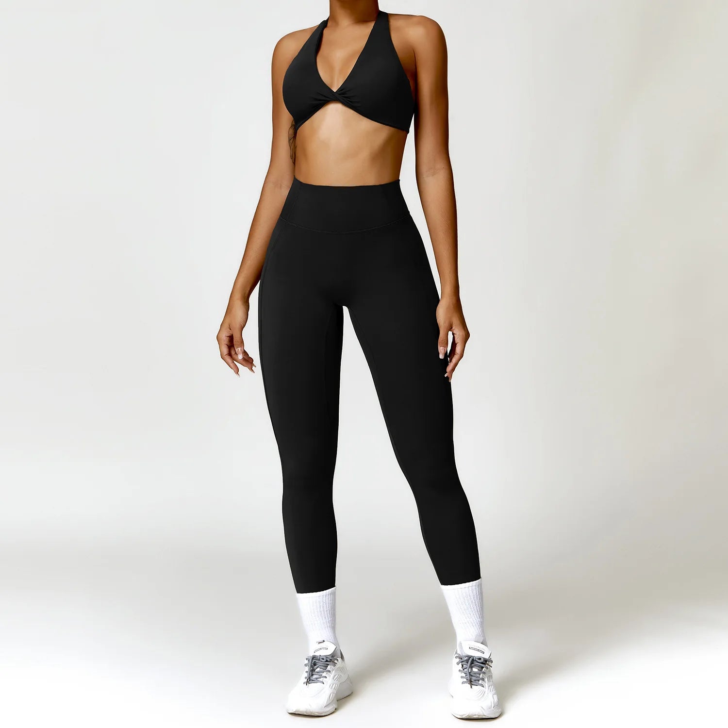 Damen Yoga Set – Push-Up BH, Hohe Taille Leggings